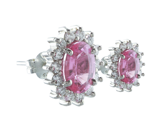 18KT WHITE GOLD EARRING PAIR SET WITH 02 PINK SAPPHIRES 
